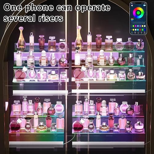 Golener 12" Acrylic Display Organizer with LED, Perfume Organizer for Women | 3-Tier Cologne Organizer for Men, Perfume Stand and Display Step Shelves Holder, Clear Riser, Figures Stand, Dessert Shelf thumbnail 4