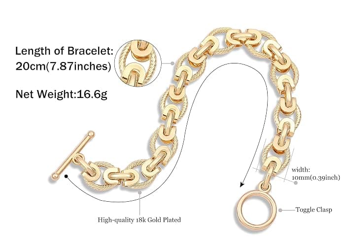 SOFYBJA 18k Gold Plated Personalized Chunky Cuban Oval Link Chain Bracelets for Men Toggle Rope Bracelet Jewelry for Women thumbnail 3