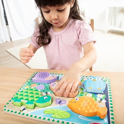 Melissa & Doug Forest Friends Touch & Feel Wooden Puzzle, 5-Piece Chunky Toddler Puzzles with Animals & Textured Silicone Puzzle Board Inlays, Preschool Toys for Girls & Boys Ages 2 and Up thumbnail 7