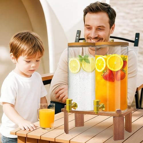 VERSSURE 2PCS Drink Dispenser, 1.5 Gallon Each Glass Beverage Dispenser with Wood Stand and Stainless Steel Faucet Ideal for Juice, Lemonade, and Tea,Large Drink Dispenser for Parties and Home Use thumbnail 2