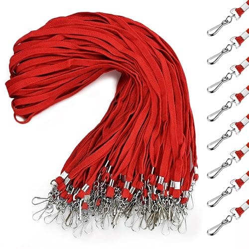 koorito 50 Pcs Badge Lanyards Flat Lanyards for ID Badges Bulk lanyard with Swivel J Hook Clip for Office Worker, Student, Teacher (Red) - Image 1