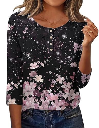 Zeagoo 3/4 Length Sleeve Women Tops Crew Neck Blouses Dressy Casual Summer T Shirts Loose Fit Business Work Clothes thumbnail 3