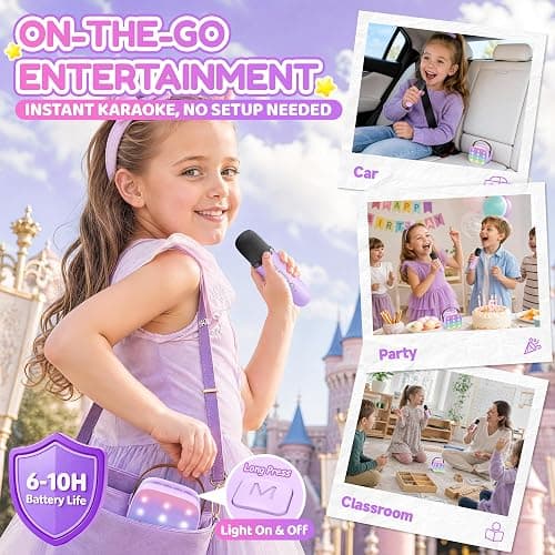 YLL Karaoke Machine for Kids, Portable Mini Speaker with 2 Wireless Microphones, TOP Kids Gifts for Girls Ages 3, 4, 5, 6, 7, 8, 9, 10+ Years Old, 4-12th Birthday Singing Present Toy Party (Purple) thumbnail 9