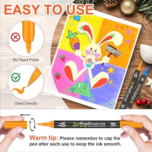 NICETY 128 Acrylic Paint Markers, Dual Tip Brush Paint Pens for Rock Painting, Wood, Glass, Stone, Canvas, Ceramic, Fabric - Fine & Brush Tip Water Based Acrylic Markers Pens thumbnail 3