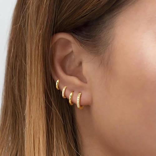Gokeey Gold Huggie Hoop Earrings Set for Women, 14K Real Gold Plated Small Hypoallergenic Earrings Sets for Multiple Piercings Jewely, Tiny Cartilage Hoop Earrings for Women thumbnail 8