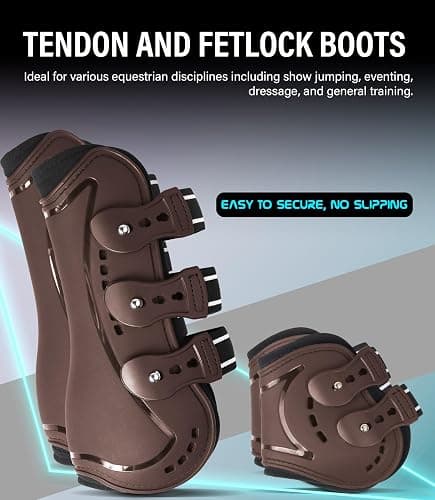 HackFond Horse Tendon Boots, Fetlock Boots & Open Front Boots for Jumping, Set of 4, Horse Protection Leg Guard thumbnail 2