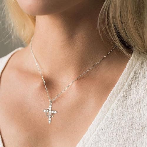 Tewiky Christian Gift Stocking Stuffers Cross Necklace for women-Dainty 14k Gold Plated/Silver Plated Pendant Necklaces Simple Cute Tiny Necklace Jewelry for Women thumbnail 5