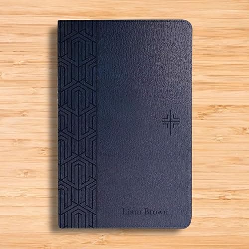 Personalized NLT Bible Faux Leather New Living Translation Bible Small Print Size with Geometric Design | Custom with Name | Gift for Religious Celebrations | Blue thumbnail 8