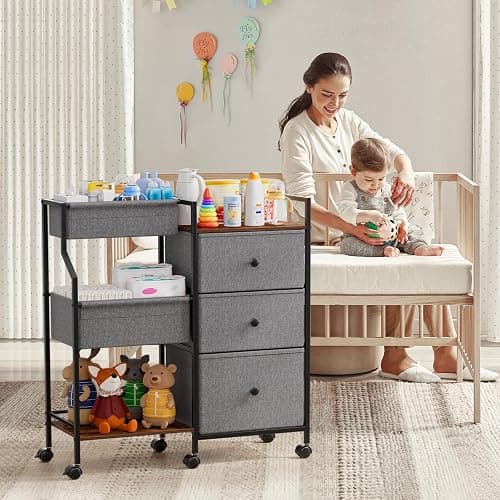 Modanais Baby Diaper Caddy Organizer Cart - 3 Tier Rolling Cart with Dividers and Drawers, Easy To Assemble, Mobile Utility Cart with Wheels for Nursery, Bedroom, Changing Table & Crib thumbnail 2