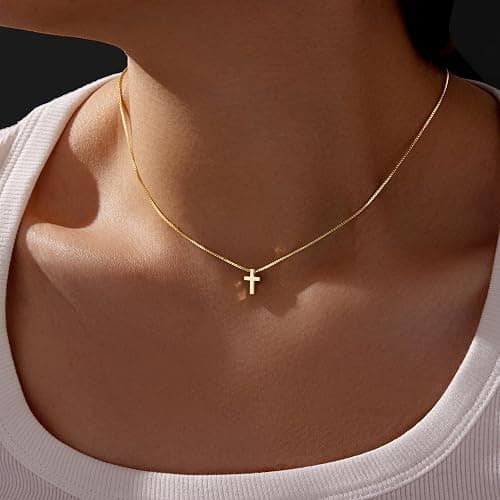Cross Necklace for Women, Dainty14K Real Gold Silver Plated Cross Choker Pendant Jewelry Non Tarnish Waterproof Trendy Cute Simple Small Necklace Easter Christian Baptism Religious Faith Jewelry Gifts thumbnail 2