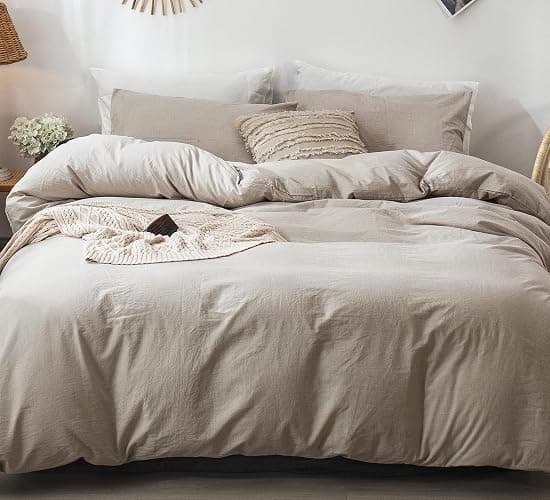 MooMee Duvet Cover Set 100% Washed Cotton Linen Like King | Relaxed Linen-like Texture. Soft, Breathable & Long-lasting Comfort. Lightweight. Hidden Zipper with 8 Interior Corner Ties thumbnail 5