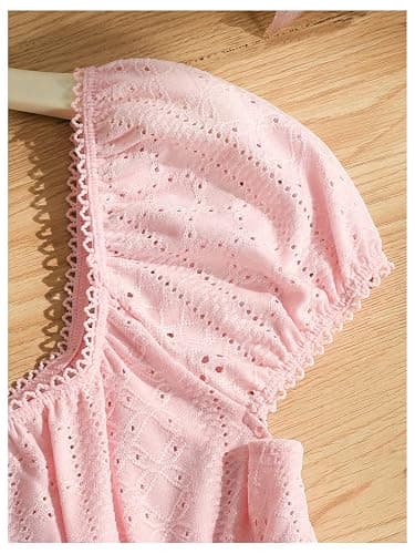SOLY HUX Girl's Summer Lace Peplum Babydoll Top Square Neck Short Sleeve Tee Shirts Eyelet Cute Tops thumbnail 4