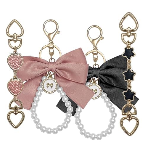 Nalefow 4Pcs Purse Extender Chain & Bow Keychain Kit, 2 Extender Chains & 2 Bow Charms,Handbag Strap Extenders Purse Charms - Image 1