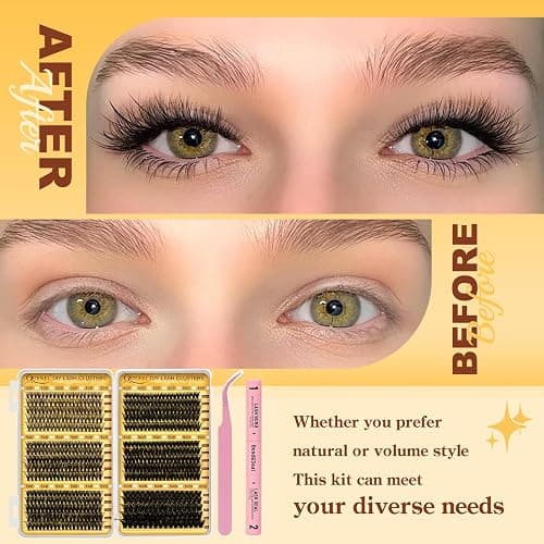 QUEWEL 580PCS Lash Clusters Kit 30D+40D+50D+60D+80D+100D Lash Clusters Kit | 10-18mm Cluster Lashes Individual Eyelash Clusters Reusable for Natural DIY Cluster Eyelash Extensions for Beginners thumbnail 8