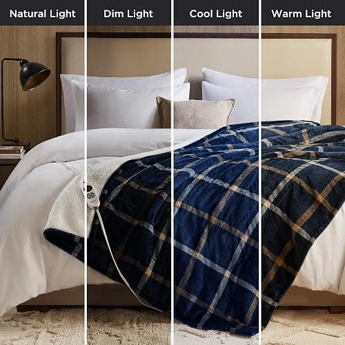 Woolrich Plush Sherpa Electric Blanket 50x60 Plaid Navy Cozy Layer | Adjustable heat settings, Auto shutoff for overnight use, Warm reverse side, Machine washable easy care, OEKO-TEX certified thumbnail 9
