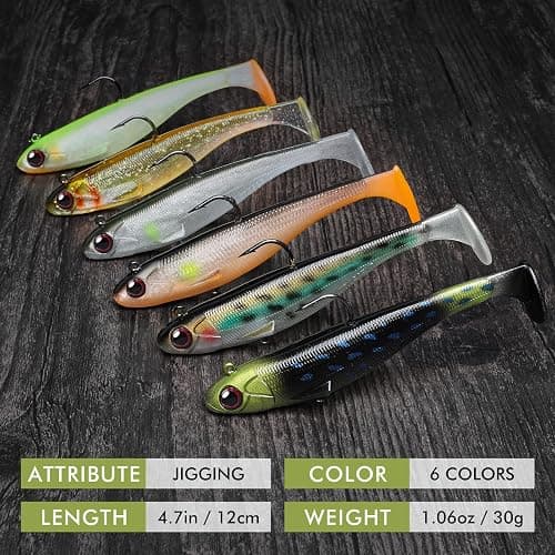 TRUSCEND Easy Catch Pre-Rigged Soft Lures, Unique Vibrating Swim Action and Trembly Sinking Move for More Bites, Amazing Soft Swimbait for Family Fishing, Fishing Lures for Bass Trout Crappie Walleye thumbnail 6