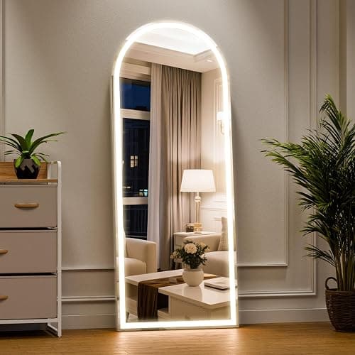ZENOMIRRIS LED Arched Full Length Mirror with Lights 63"x20" - Lighted Floor Mirror with Dimming & 3 Color Lighting, Aluminum Frame Standing Leaning or Hanging for Bedroom Cloakroom White - Image 1
