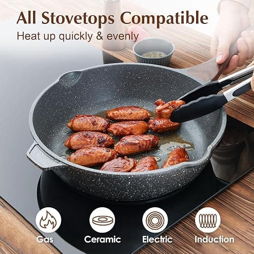 SENSARTE Nonstick Deep Frying Pan Skillet, 11-inch Saute Pan with Lid, Stay-cool Handle, Chef Pan Healthy Stone Cookware Cooking Pan, Induction Compatible thumbnail 5