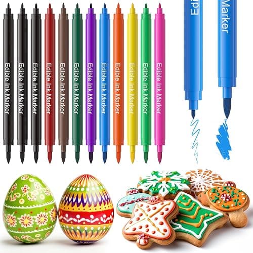 Jewem Edible Markers for Cookie Decorating, 12Pcs Food Coloring Pens, Double Sided Food Grade Pens with Fine & Thick Tips for Decorating Fondant, Cakes, Cookies, Frosting, Macaron, Dessert Decorating - Image 1