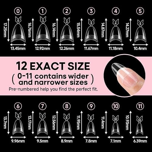 UNA GELLA Almond Nail Tips, 312PCS Half Cover Almond Shape Nail Tips Soft Gel Tips 12 Sizes Pre-shape Acrylic Clear False Nails with Handles for Press on Nails Extension DIY Home Salon thumbnail 7