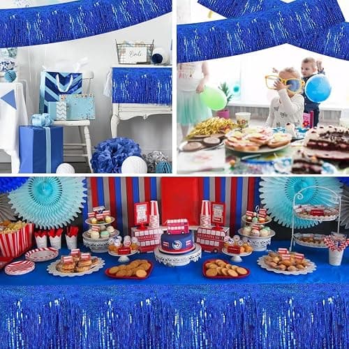 BEISHIDA 3 Packs Metallic Foil Fringe Garland Laser Blue Wall Hanging Tinsel Fringe Banners for Car Floats Bridal Shower Wedding Birthday Easter Graduation Holiday Party Decoration(30 Feet) thumbnail 6