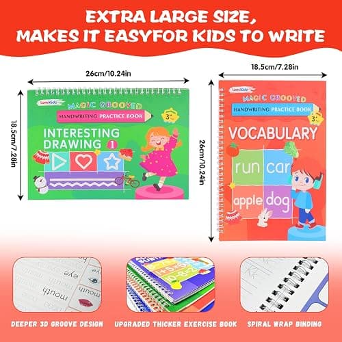 Lumikidz Magic Grooved Writing Practice for Kids Ages 3–5 - Reusable Grooved Writing Books for Kids 3–5 - Handwriting Practice for Kids 5–7 - Preschool Tracing Books & Learning Activities thumbnail 2
