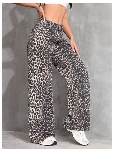 Floerns Women's Y2k Cheetah Print Wide Leg Jeans High Waisted Baggy Casual Denim Pants thumbnail 2