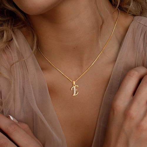 Fglqfam Initial Necklace for Women, 14K Gold Silver Plated Box Chain Letter Pendant, Trendy Name Necklace, Dainty Personalized Charm Jewelry Gift for Her thumbnail 2