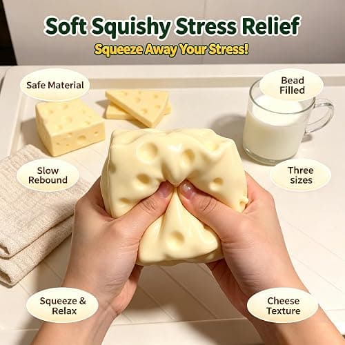 Crunchy Cheese Squishy Asmr Bead Filled, Slow Rising Squeeze Fidget Toy | Durable Portable Slow Rebound Calming Tool for Kids Adults thumbnail 4