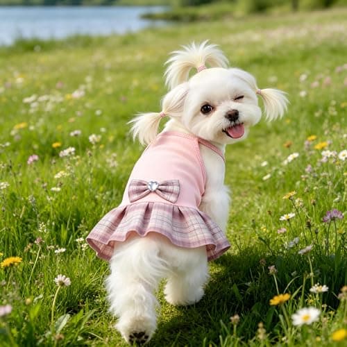 YUDODO Pet Dog Dress for Small Dogs Girl, Pet Clothes with Bowtie | Soft, Stretchy, Breathable, Sleeveless, Cute Princess Pet Dress, For Yorkie Chihuahua Maltese, Pink, S thumbnail 6
