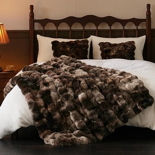 BENVWE Fluffy Faux Fur Throw Blanket for Couch, Soft Plush Thick Cozy Fuzzy Luxury Minky Bubble Blanket for Home Living Room Decor Gift for Women, Tie-dye Coffee, 50" x 60", 1100GSM thumbnail 9