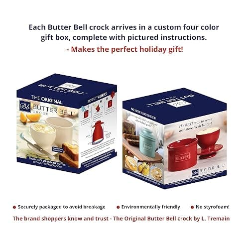 Butter Bell - The Original Butter Bell crock by L Tremain, a Countertop French Ceramic Butter Dish Keeper for Spreadable Butter, Café Retro Collection, Maraschino Red, Glossy Finish thumbnail 7
