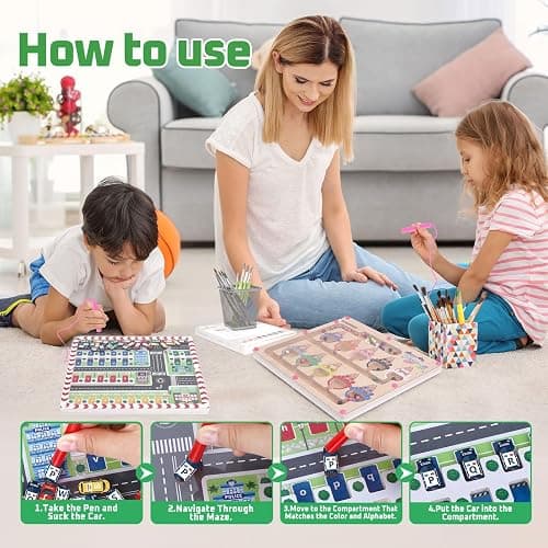 2 in 1 Magnetic Color and Number Maze,Alphabet Maze,Montessori Toy for 3-6 Years Old,Wooden Magnet Balls Puzzles,Toddler Busy Board Game,Preschool Learning Activities,Christmas & Birthday Gift for Kid thumbnail 5
