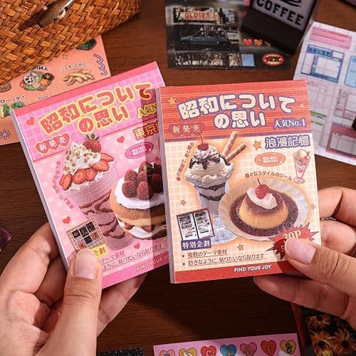 2PCS Girl's Japanese Retro Sticker Book, Food and Daily Life Theme - 500+ Cute Old Showa Style Foodie Stickers, for DIY Scrapbooking Journaling Handbook Decoration thumbnail 2
