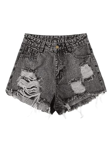 WDIRARA Women's High Waisted Raw Hem Distressed Ripped Casual Denim Shorts - Image 1