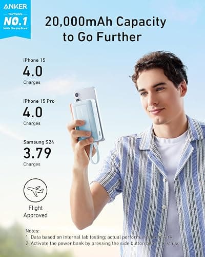 Anker Zolo Power Bank (2025 Upgraded Version), 20,000mAh 30W High-Speed Portable Charger with Built-in USB-C Cable, Battery Pack for iPhone 17/16 / 15 Series, Galaxy, and More thumbnail 2