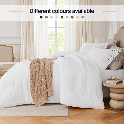 Quataly White Queen Comforter Set - 3 Pieces Seersucker Lightweight Bedding Comforter Sets (1 Soft Fluffy Comforter & 2 Pillowcases) - All Seasons Cozy Modern Bed Sets thumbnail 3