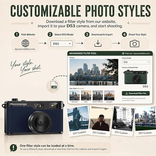 Maxmango D53 Vintage Digital Camera - Screenless Vintage Camera Disposable Camera Replacement Includes 8GB SD Card-Blue thumbnail 5