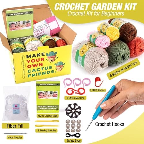MODDA Crochet Kit for Beginners - Beginner Crochet Starter Kit with Easy-to-Follow Video Tutorials, Learn to Crochet Kits for Adults and Kids, DIY Knitting Supplies, Cactus Kit, 4 Pack Plants Family thumbnail 5