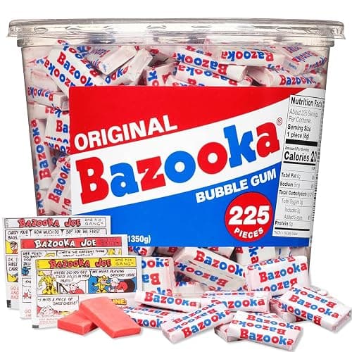 Bazooka Bubble Gum Bulk, Halloween Candy Bulk, 225 Count Tub of Chewing Gum Individually Wrapped, Old Fashioned 90's Candy for Baseball, Party Favors, Goodie Bags, Trick or Treating - Image 1