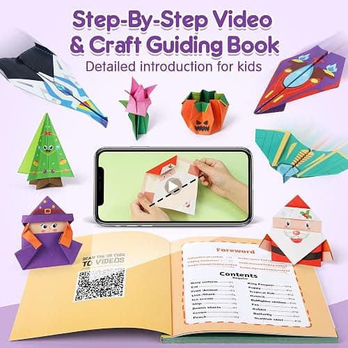Mocoosy 320 Sheets Origami Kit for Kids 5-8 6-12, 85 Patterns Origami Paper with Video & Origami Book,Paper Art Craft Kit for Kids Activity Girls Gifts, Travel Game Toy for 5-12 Year Old Girl Boy Gift thumbnail 3