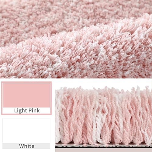 Yimobra Light Pink and White Bathroom Rugs Non Slip Washable, Ultra Soft and Water Absorbent Bath Mats, Plush Fluffy Shower Mat Outside, Microfiber Thick Matts for Bathroom Floor/Sink, 24x17 thumbnail 2