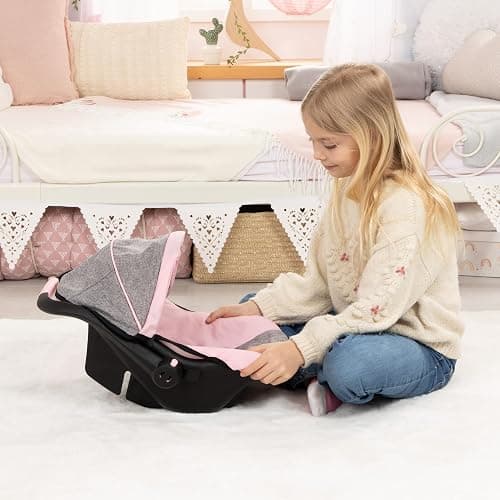 Bayer Design 67933AA Toy, Car Seat Easy Go for Neo Vario Pram with Cover, Doll Accessories, Pink, Grey with Butterfly,Grey/pink, for dolls up to 18" thumbnail 5
