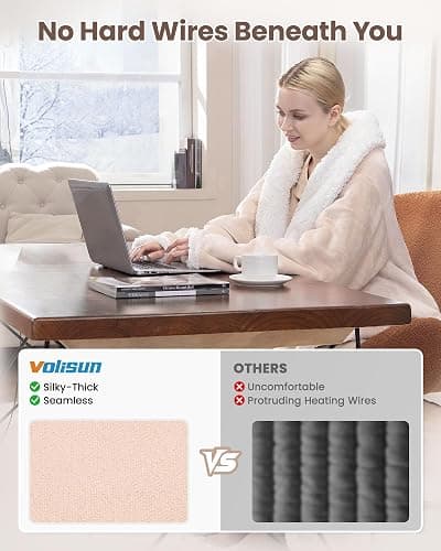 Wearable Heated Blanket with Foot Pocket,Electric Snuggle Throw Blanket with Sleeves,9 Heating Levels & 1-10 Hours Auto Shut Off,50x70 Inch,Beige thumbnail 6