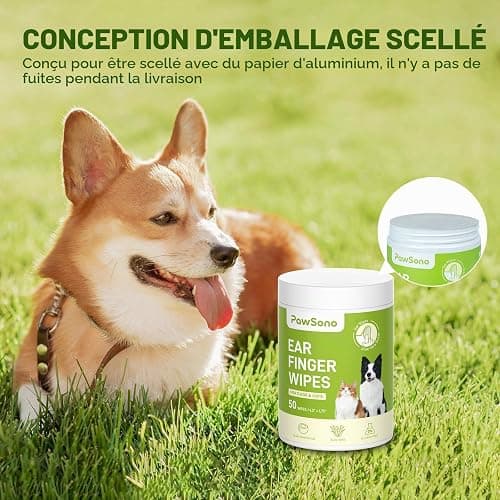PawSono Lingettes Nettoyantes Oreilles Chien & Chat 50pcs, Doigt Lingette Oreille Animaux, Nettoyant Oreilles Chien Chat Naturel, Anti Odeur Cire, sans Alcool, Lingettes Jetables Chiot Chaton thumbnail 6