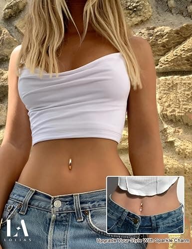 LOLIAS Gold Belly Button Ring - 14G Surgical Stainless Steel Belly Rings Hypoallergenic Clicker Belly Button Piercings for Women CZ Dangle Belly Button Rings Navel Piercing Pack Silver/Gold thumbnail 6