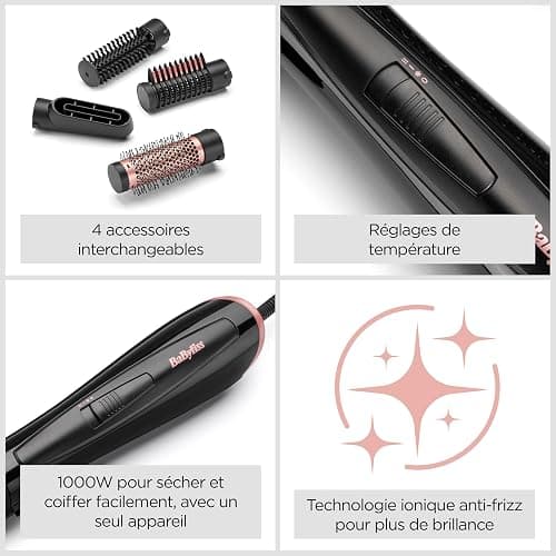 BaByliss Brosse soufflante Perfect Finish - 3 accessoires pour lisser, créer du volume et mettre en forme - 2 réglages de chaleur +Bouton Air Froid - Technologie ionique anti- frisottis - AS126E thumbnail 7