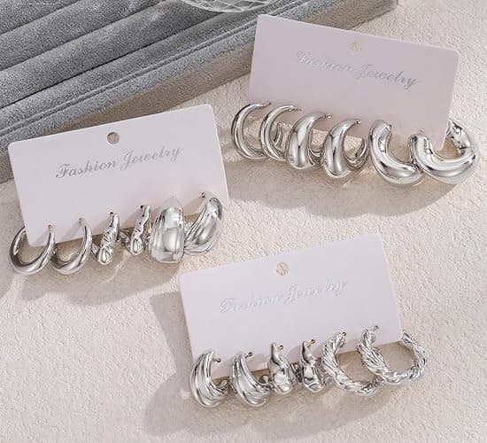 IFKM 24 Pairs Gold Hoop Earrings Set for Women Hypoallergenic Chunky Chain Twisted Open Hoops Dangle Earring Packs for Birthday Party Christmas Fashion Jewelry Gift thumbnail 2