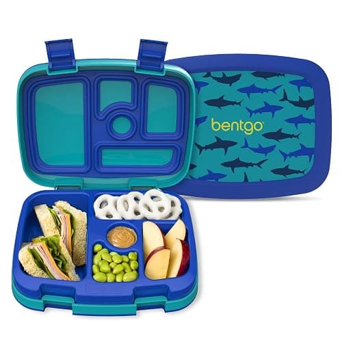 Bentgo Kids Prints Leak-Proof, 5-Compartment Bento-Style Kids Lunch Box - Ideal Portion Sizes for Ages 3-7, Durable, Drop-Proof, Dishwasher Safe, & PFAS & BPA-Free Materials (Sharks) - Image 1