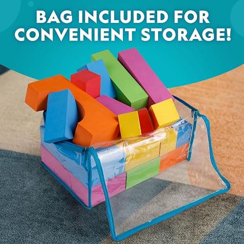 National Geographic Kids Jumbo Foam Building Blocks 30-Piece Set | Soft Stackable Blocks, Storage Bag, Early Learning, Sensory Building Toy, Indoor Play, Toddlers and Preschoolers thumbnail 4